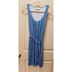LOFT blue and white tie waist sleeveless dress size XS